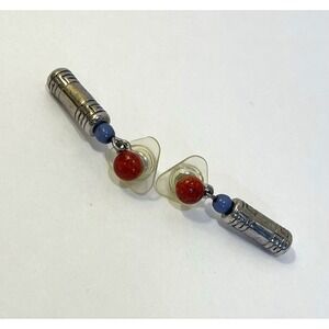 Vintage Beaded Silver Tone Stud Earrings Dangle‎ Engraved Barrel Artsy Unique